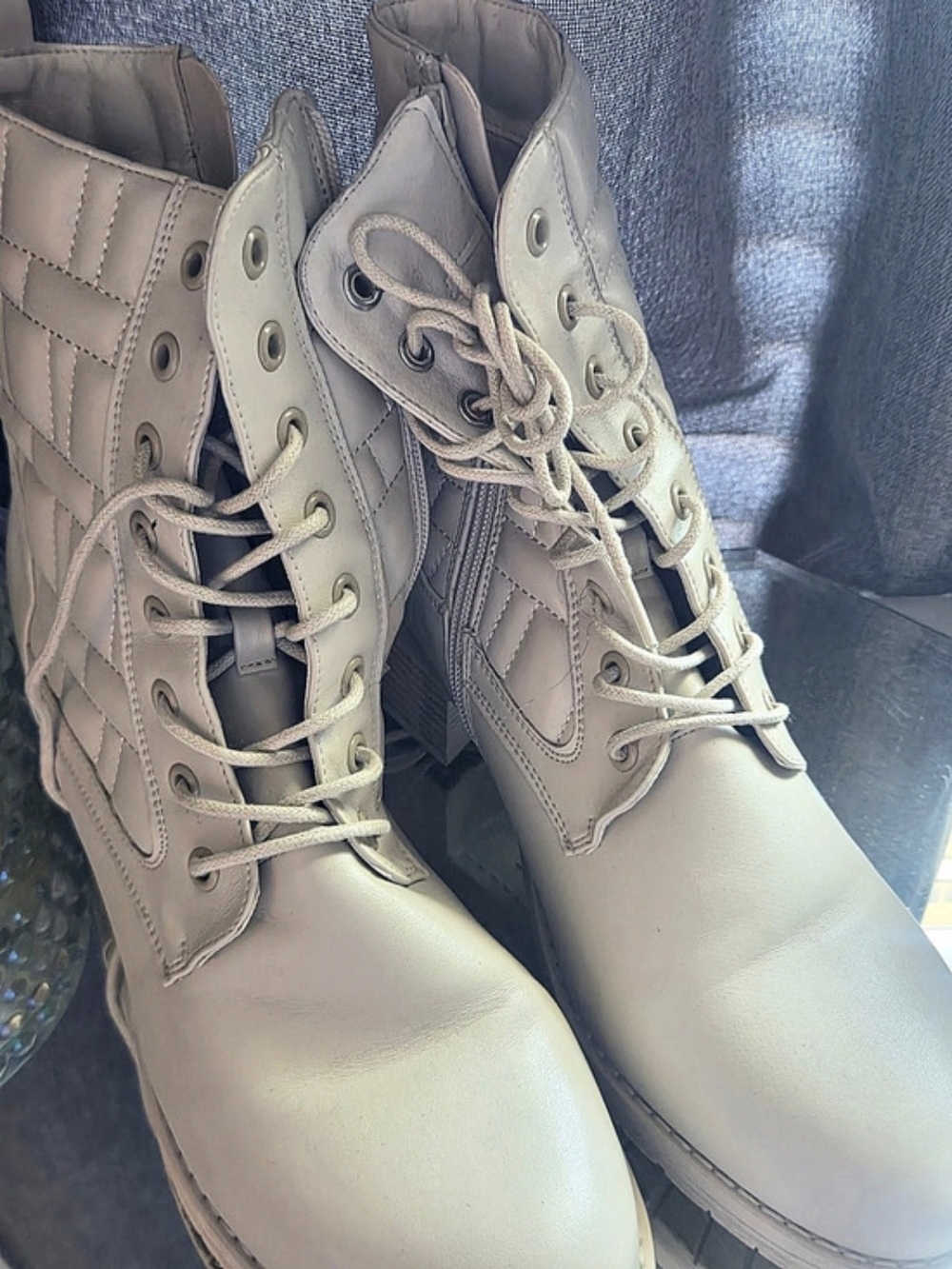 Fergalicious Combat Boots Beige Leather